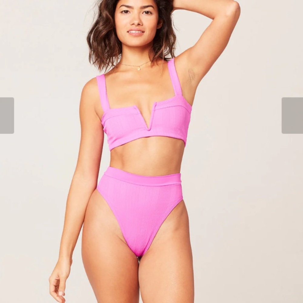 New L*Space Womens Bikini Bottom Pointelle Rib Frenchi Bitsy BRIGHT FUCHSIA